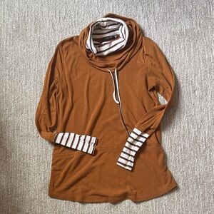 Cowl Neck Layered-Look Sweater - Rust